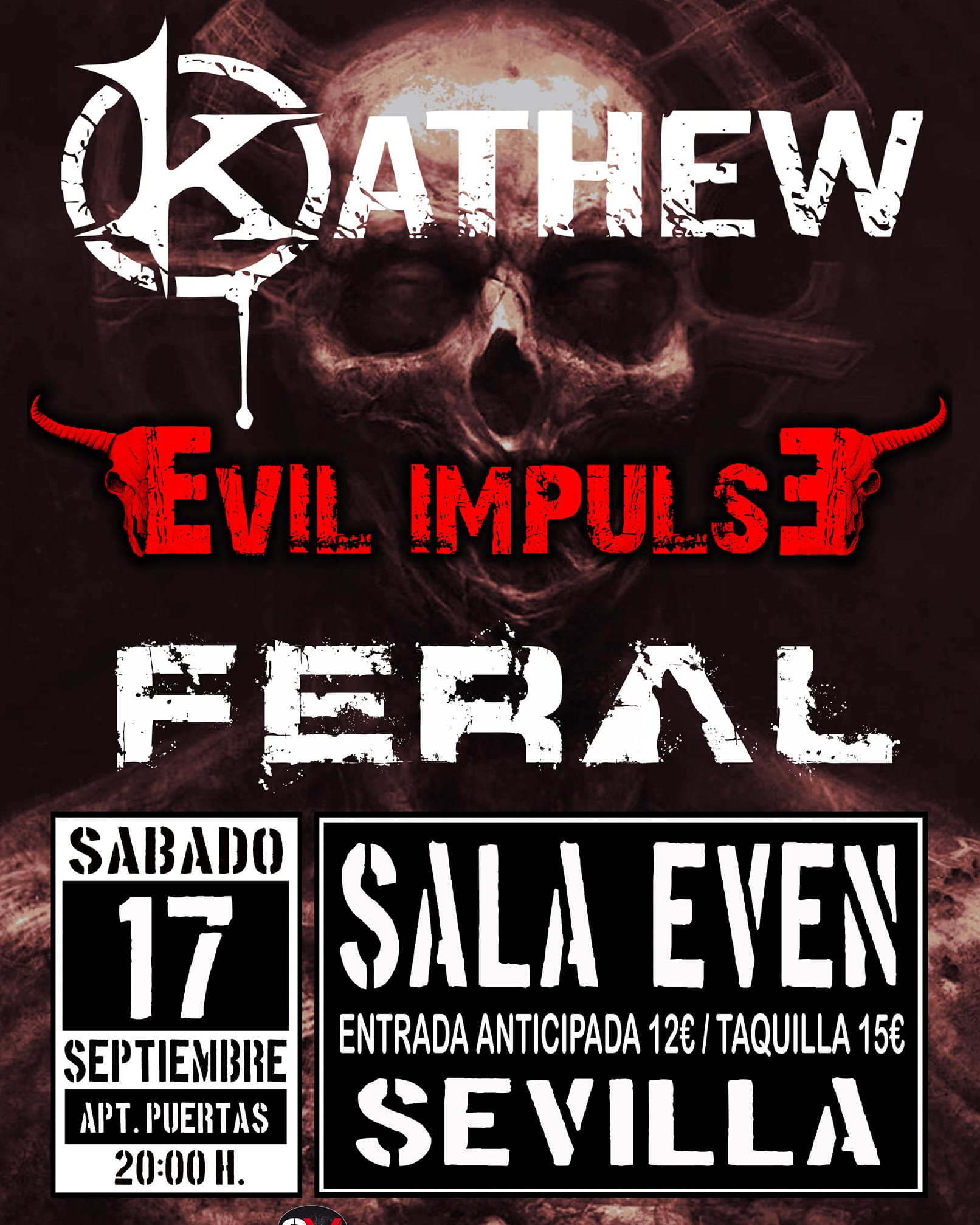 Kathew + Evil Impulse + Feral el 17 de septiembre en la sala Even de Sevilla